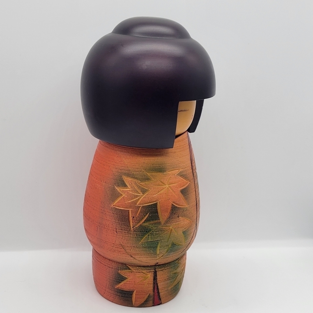 Wooden Doll with Autumn Leaves Seigaku Ando Kokeshi Doll | Approx. 8" VTG Rare - Picture 4 of 9